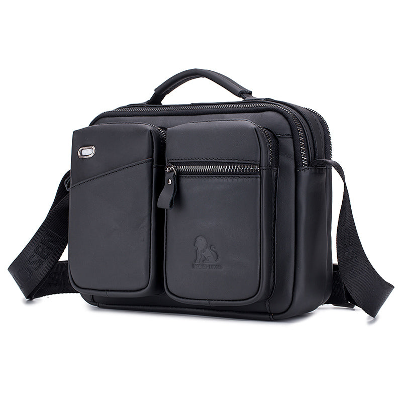 Men Shoulder Bag Leather Shoulder Multifunctional Vintage Messenger Bag Black