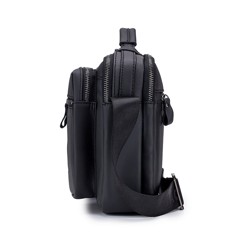 Men Shoulder Bag Leather Shoulder Multifunctional Vintage Messenger Bag Black