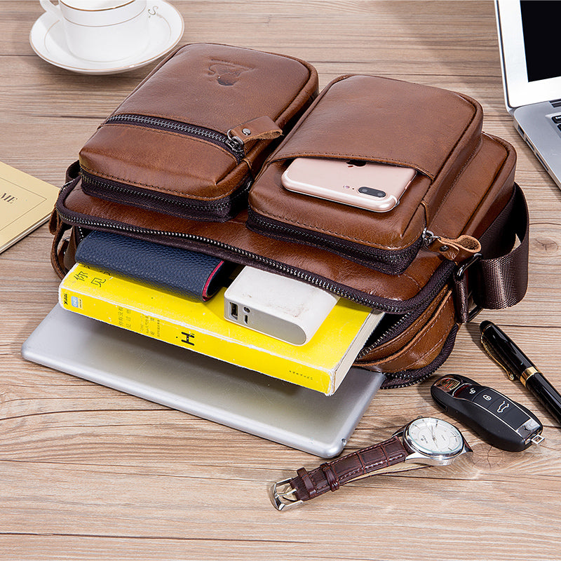 Men Shoulder Bag Leather Shoulder Multifunctional Vintage Messenger Bag Brown