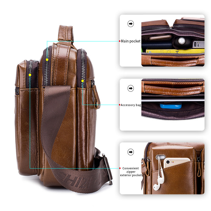 Men Shoulder Bag Leather Shoulder Multifunctional Vintage Messenger Bag Brown