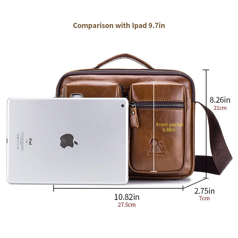 Men Shoulder Bag Leather Shoulder Multifunctional Vintage Messenger Bag Brown