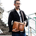 Men Shoulder Bag Leather Shoulder Multifunctional Vintage Messenger Bag Brown