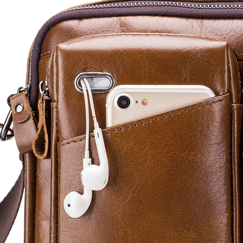 Men Shoulder Bag Leather Shoulder Multifunctional Vintage Messenger Bag Brown