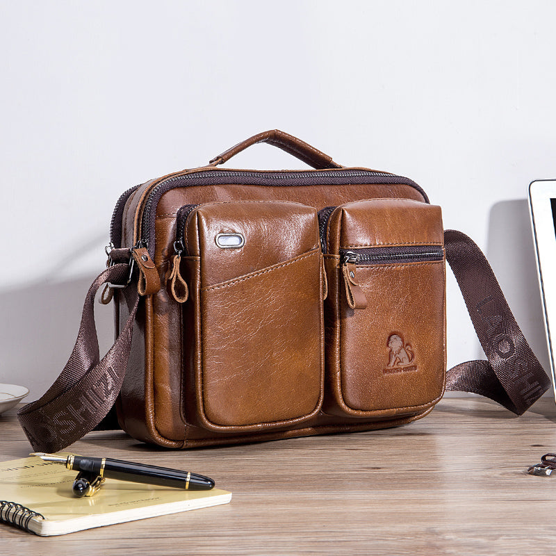 Men Shoulder Bag Leather Shoulder Multifunctional Vintage Messenger Bag Brown