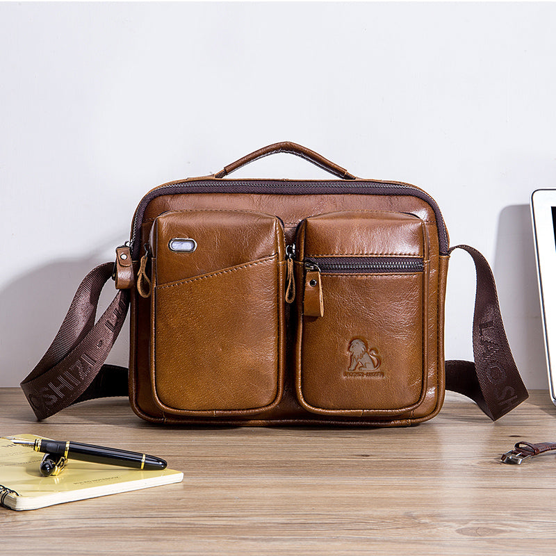 Men Shoulder Bag Leather Shoulder Multifunctional Vintage Messenger Bag Brown
