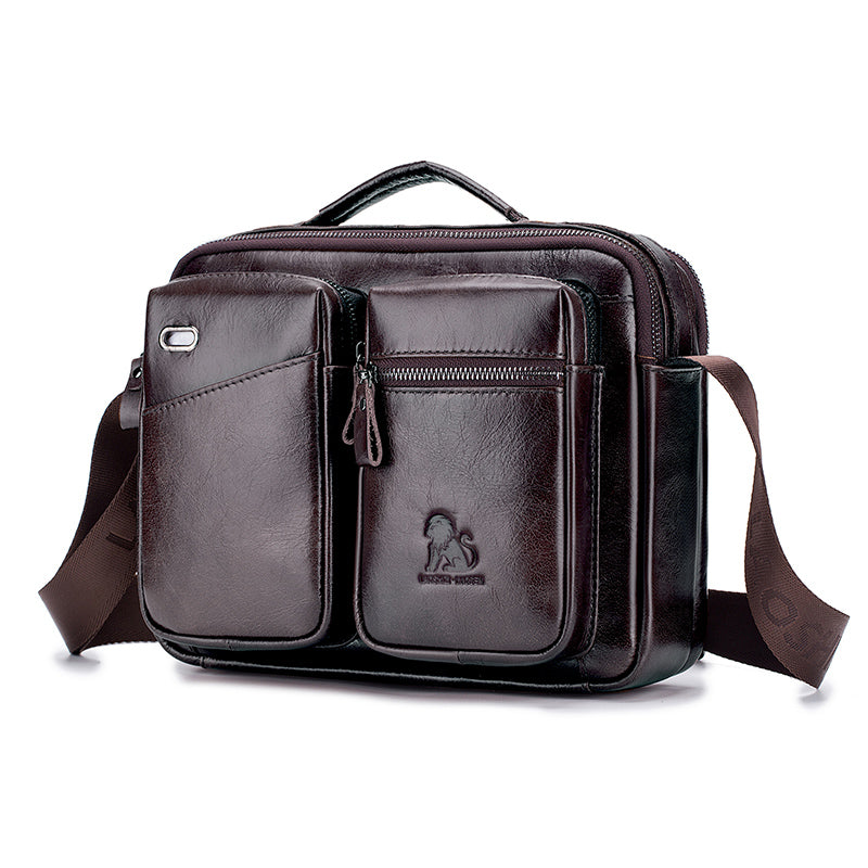 Men Shoulder Bag Leather Shoulder Multifunctional Vintage Messenger Bag Coffee