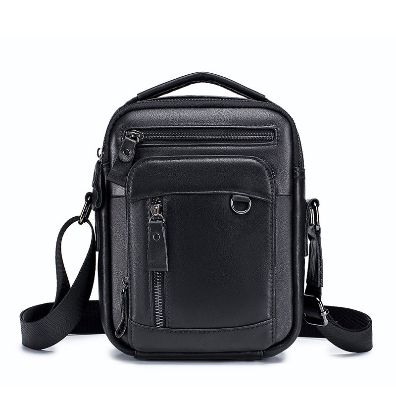Men Shoulder Bag Leather Shoulder Vintage Casual Leather Business Bag Black