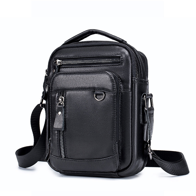 Men Shoulder Bag Leather Shoulder Vintage Casual Leather Business Bag Black