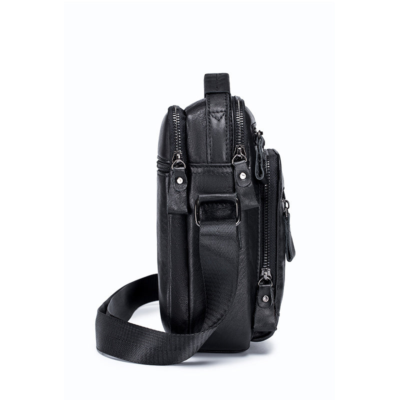 Men Shoulder Bag Leather Shoulder Vintage Casual Leather Business Bag Black