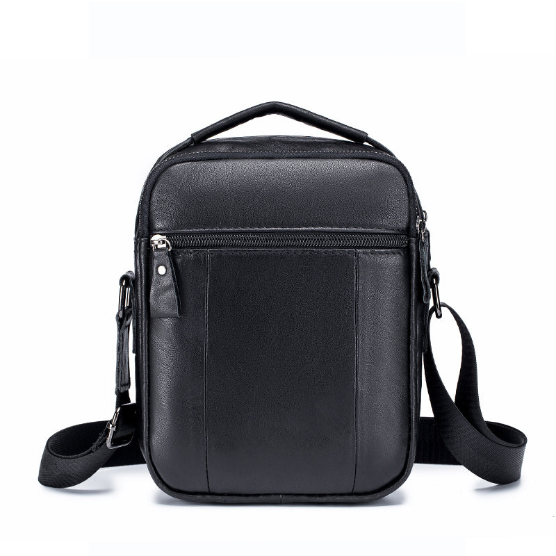 Men Shoulder Bag Leather Shoulder Vintage Casual Leather Business Bag Black