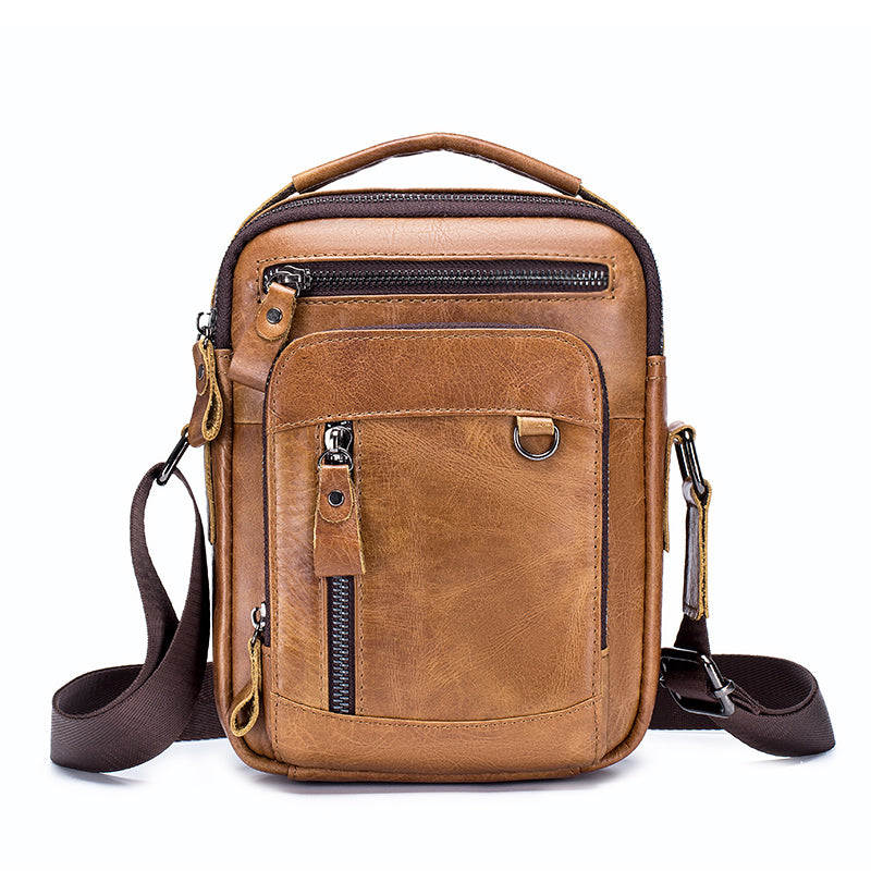 Men Shoulder Bag Leather Shoulder Vintage Casual Leather Business Bag Brown