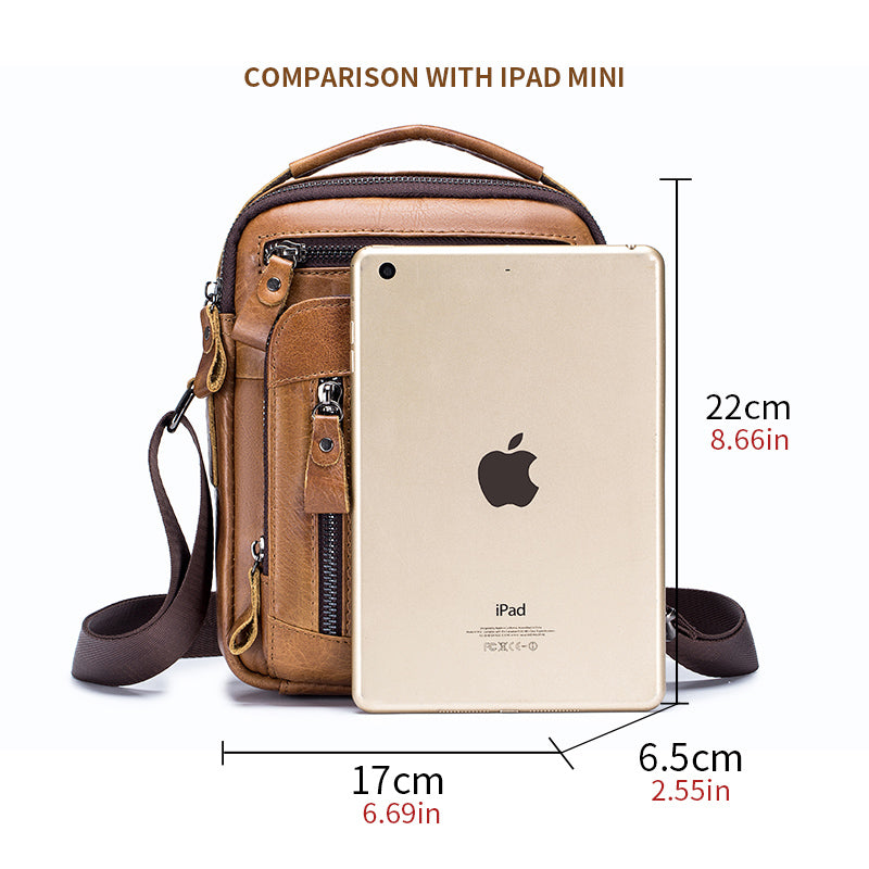 Men Shoulder Bag Leather Shoulder Vintage Casual Leather Business Bag Brown