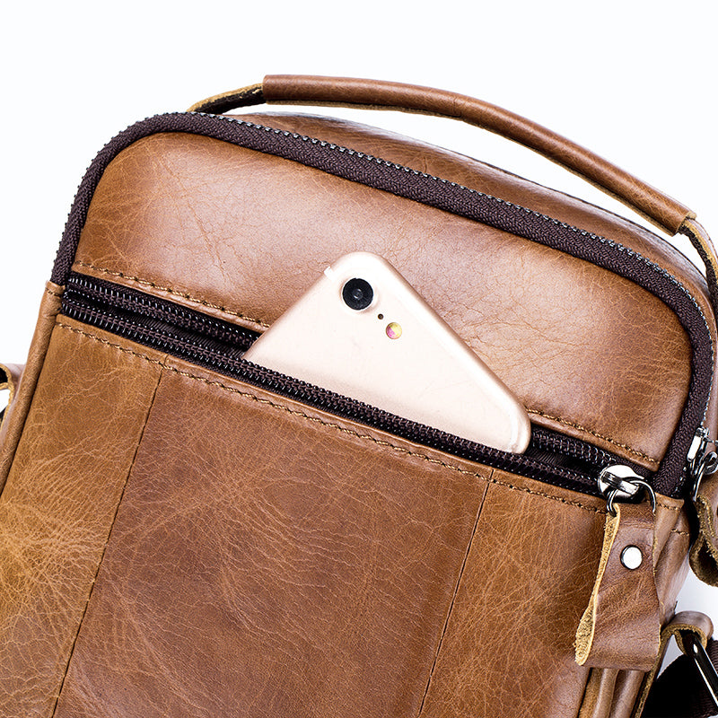 Men Shoulder Bag Leather Shoulder Vintage Casual Leather Business Bag Brown