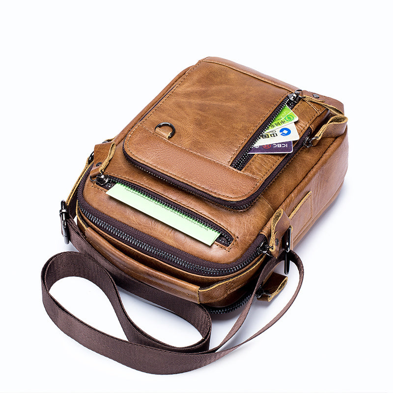 Men Shoulder Bag Leather Shoulder Vintage Casual Leather Business Bag Brown