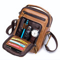 Men Shoulder Bag Leather Shoulder Vintage Casual Leather Business Bag Brown