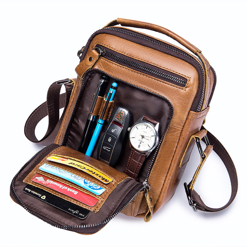 Men Shoulder Bag Leather Shoulder Vintage Casual Leather Business Bag Brown