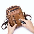 Men Shoulder Bag Leather Shoulder Vintage Casual Leather Business Bag Brown