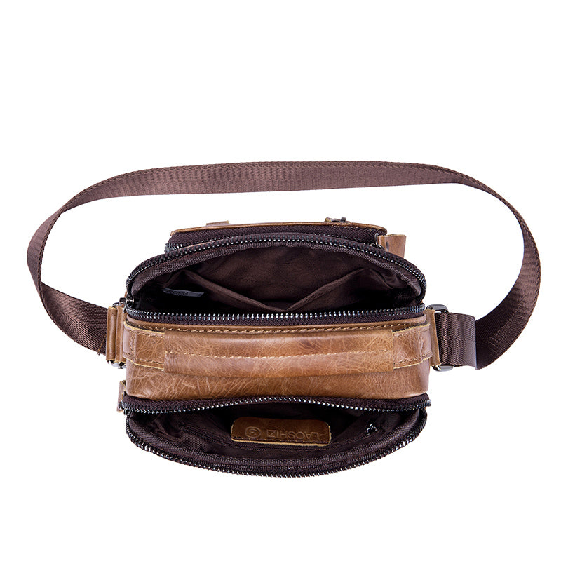 Men Shoulder Bag Leather Shoulder Vintage Casual Leather Business Bag Brown