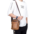Men Shoulder Bag Leather Shoulder Vintage Casual Leather Business Bag Brown