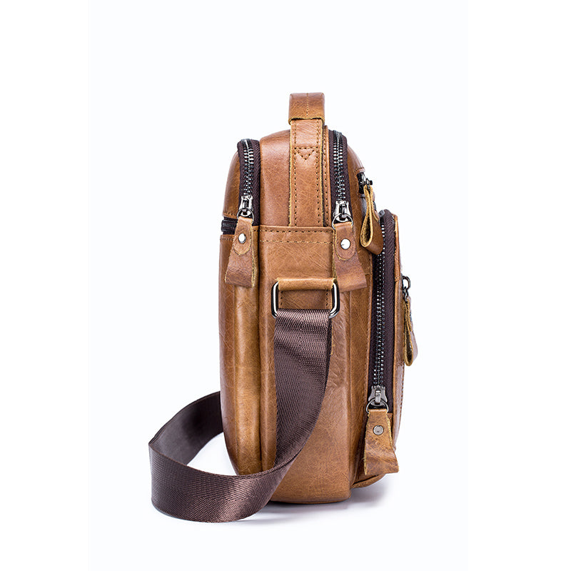 Men Shoulder Bag Leather Shoulder Vintage Casual Leather Business Bag Brown