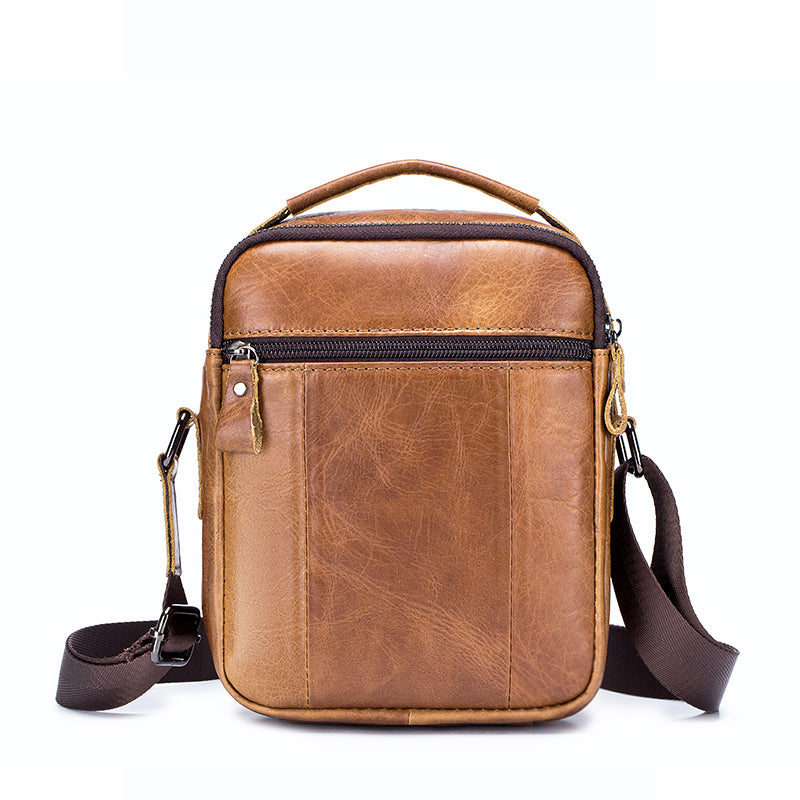 Men Shoulder Bag Leather Shoulder Vintage Casual Leather Business Bag Brown