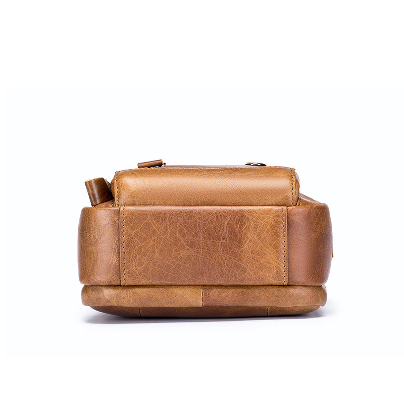 Men Shoulder Bag Leather Shoulder Vintage Casual Leather Business Bag Brown
