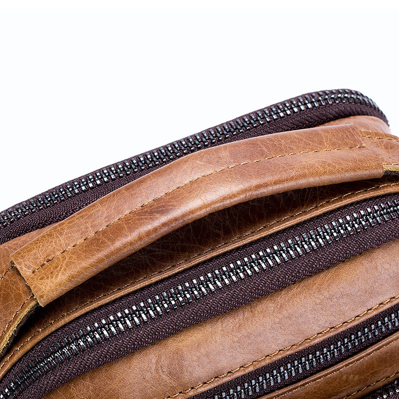 Men Shoulder Bag Leather Shoulder Vintage Casual Leather Business Bag Brown