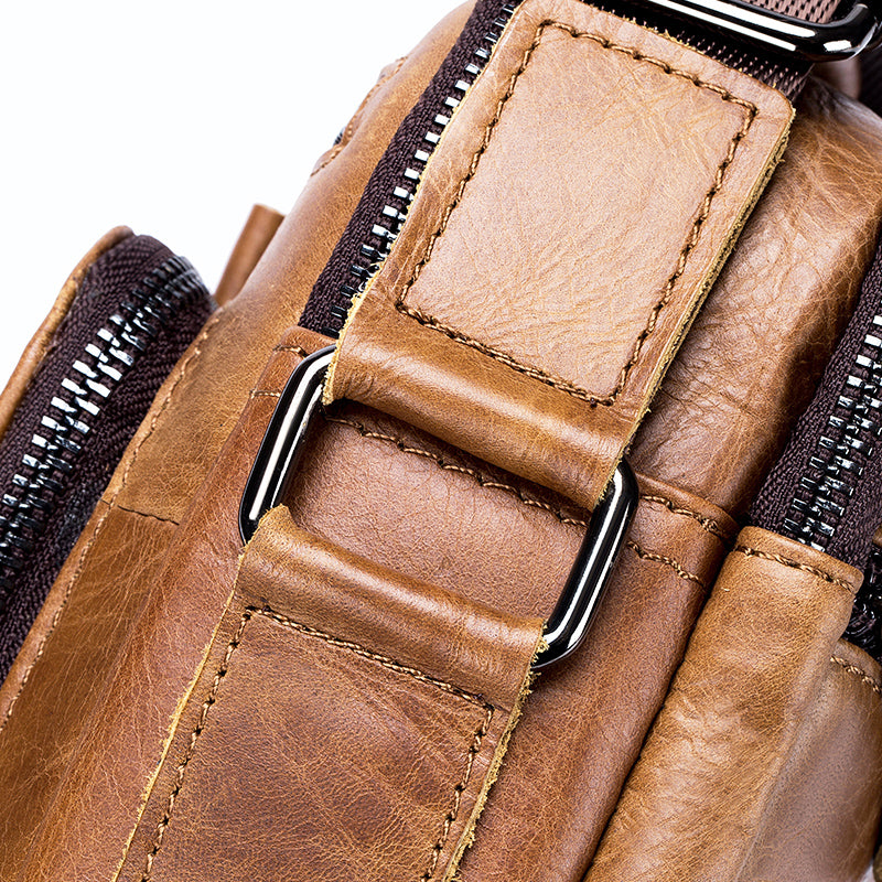 Men Shoulder Bag Leather Shoulder Vintage Casual Leather Business Bag Brown