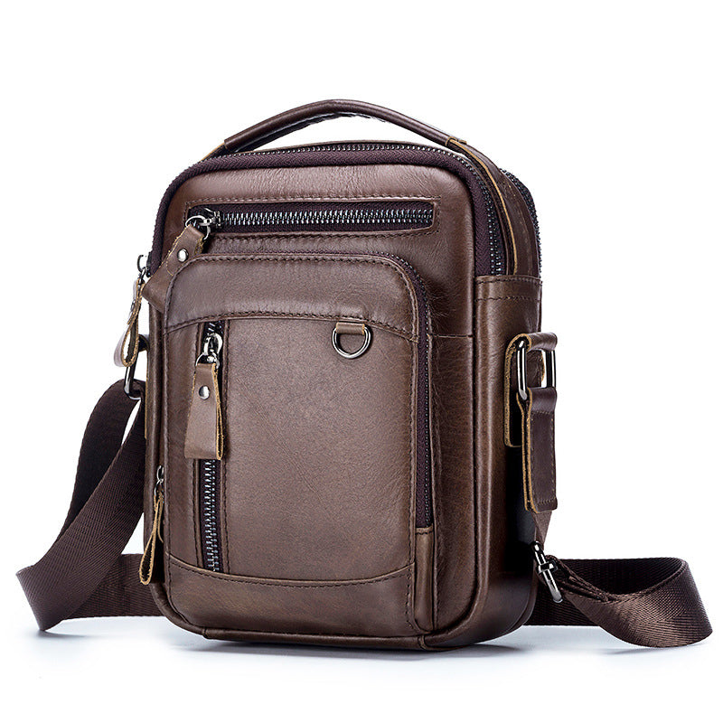 Men Shoulder Bag Leather Shoulder Vintage Casual Leather Business Bag Coffee