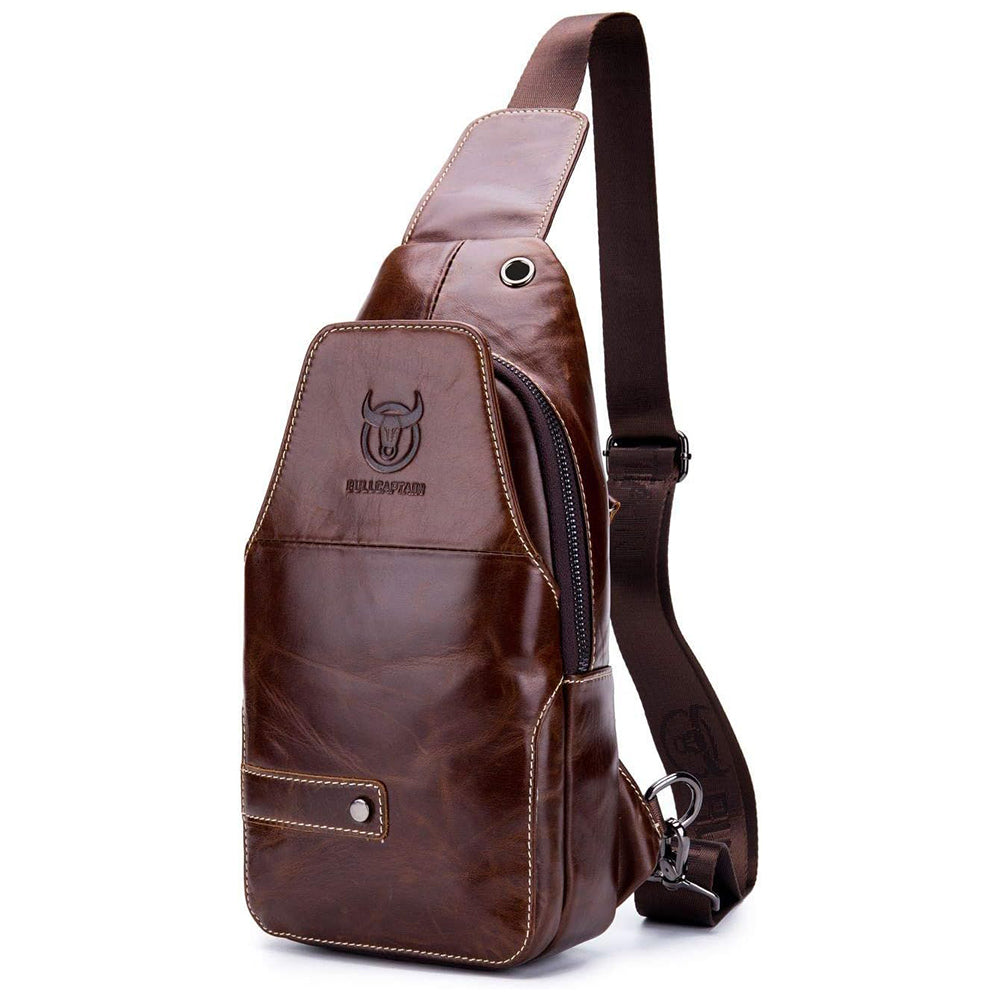 Men Sling Bag Leather Chest Bag Crossbody Shoulder Business Backpack Brown