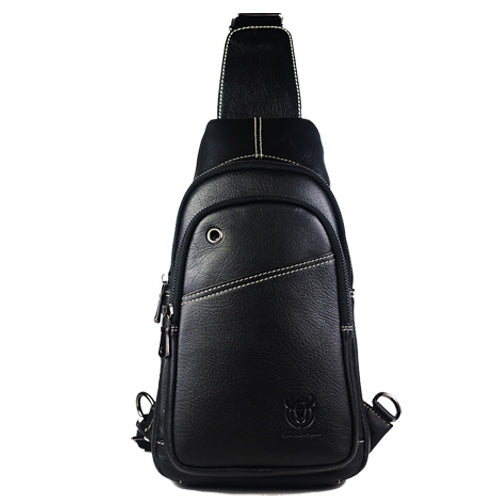 Men Sling Crossbody Bag Leather Shoulder Chest Outdoor Casual Pack Black