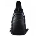 Men Sling Crossbody Bag Leather Shoulder Chest Outdoor Casual Pack Black