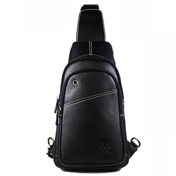 Men Sling Crossbody Bag Leather Shoulder Chest Outdoor Casual Pack Black