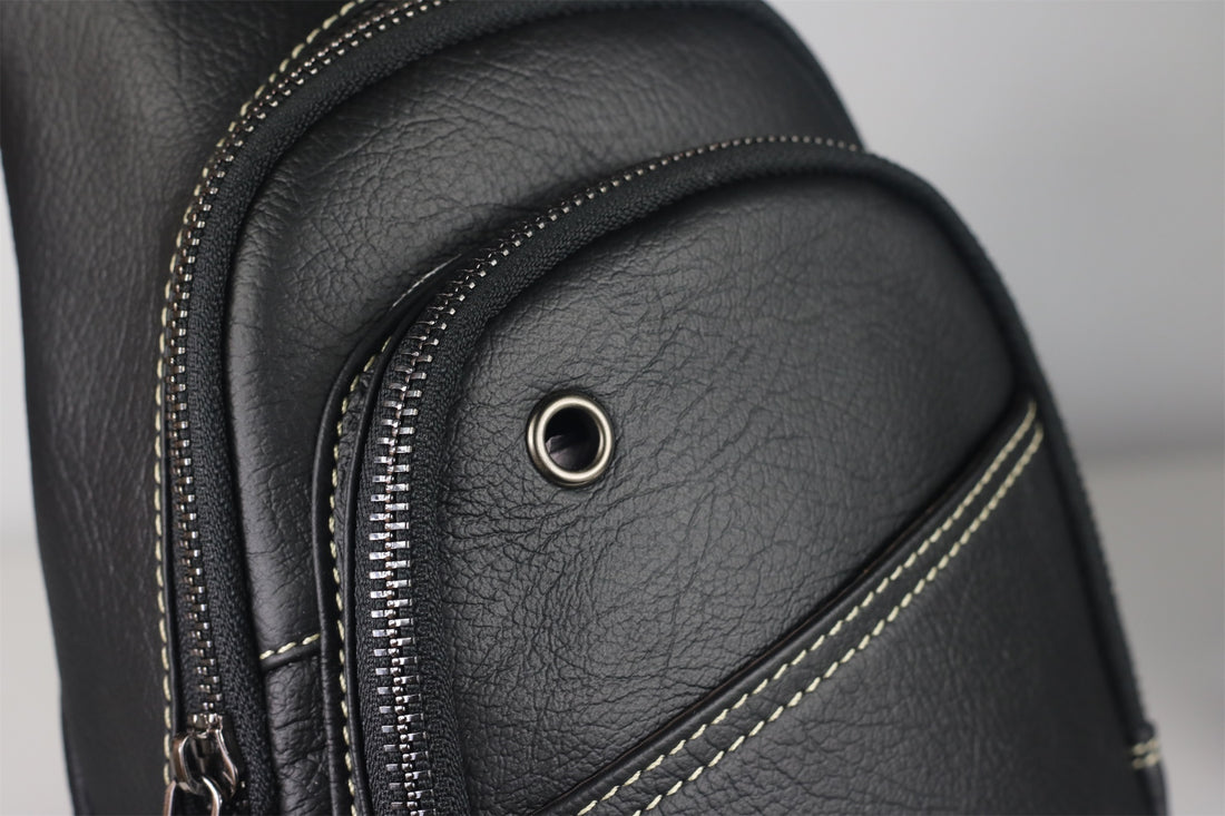Men Sling Crossbody Bag Leather Shoulder Chest Outdoor Casual Pack Black