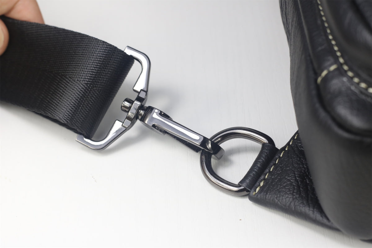 Men Sling Crossbody Bag Leather Shoulder Chest Outdoor Casual Pack Black