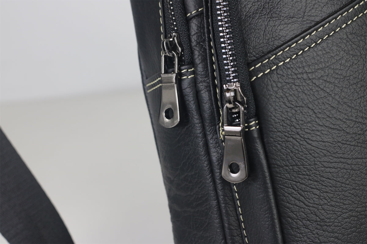 Men Sling Crossbody Bag Leather Shoulder Chest Outdoor Casual Pack Black