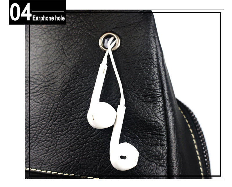 Men Sling Crossbody Bag Leather Shoulder Chest Outdoor Casual Pack Black