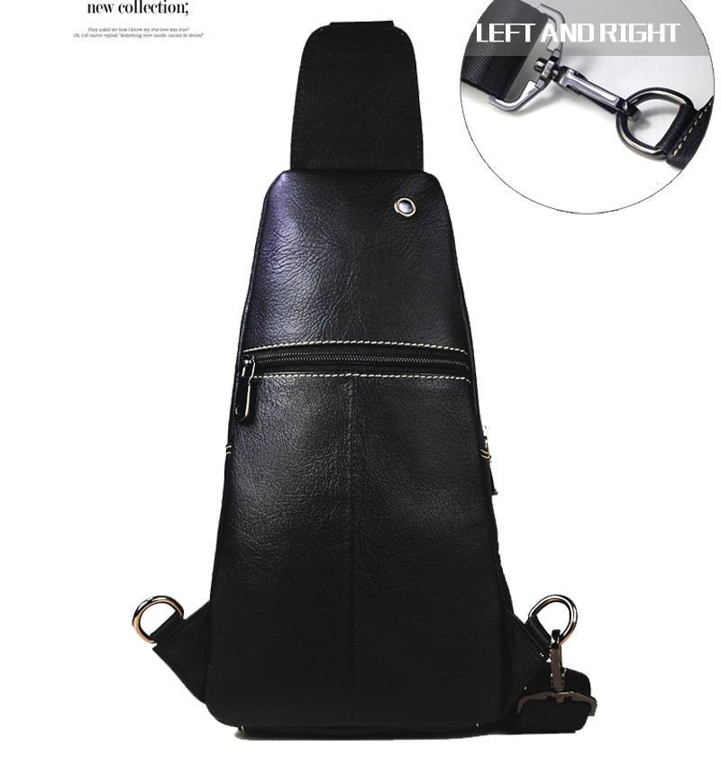 Men Sling Crossbody Bag Leather Shoulder Chest Outdoor Casual Pack Black