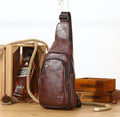 Men Sling Crossbody Bag Leather Shoulder Chest Outdoor Casual Pack Brown