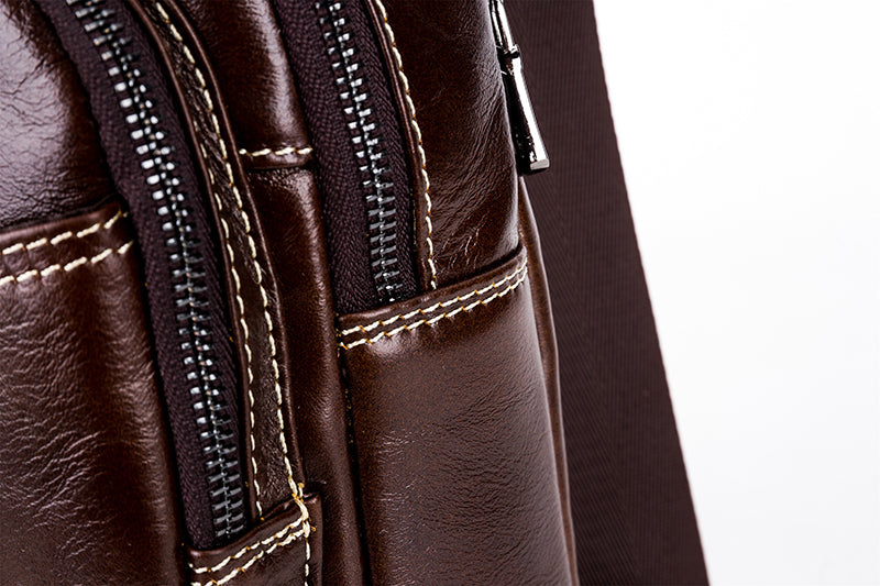 Men Sling Crossbody Bag Leather Shoulder Chest Outdoor Casual Pack Brown