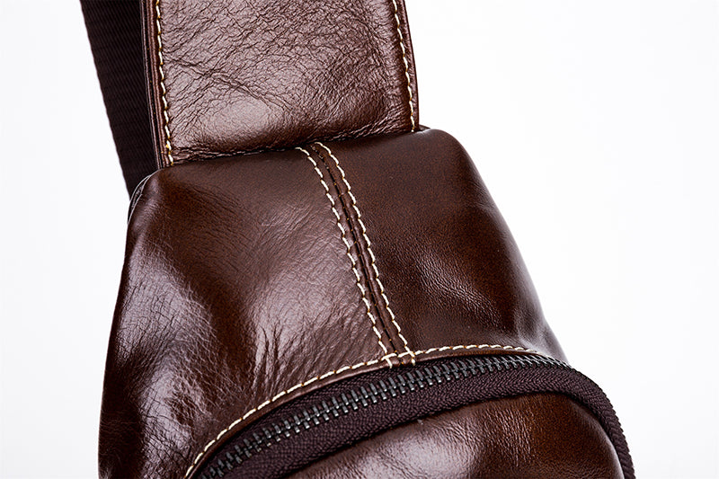 Men Sling Crossbody Bag Leather Shoulder Chest Outdoor Casual Pack Brown