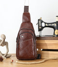 Men Sling Crossbody Bag Leather Shoulder Chest Outdoor Casual Pack Brown