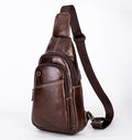 Men Sling Crossbody Bag Leather Shoulder Chest Outdoor Casual Pack Brown