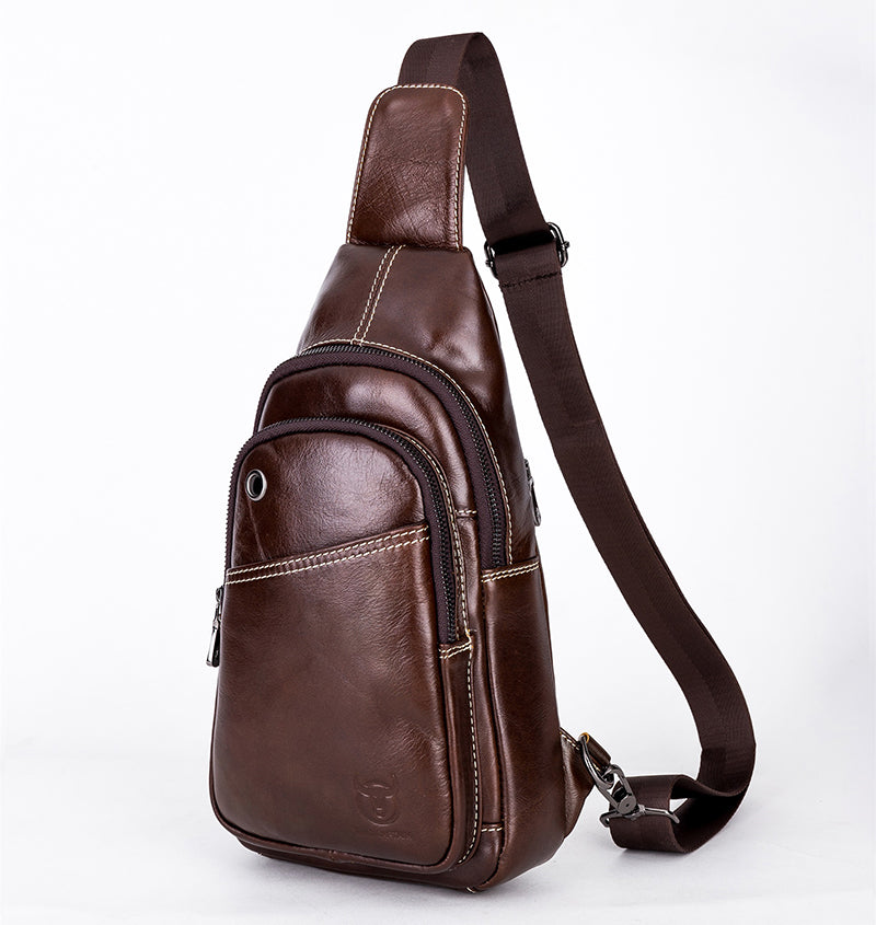Men Sling Crossbody Bag Leather Shoulder Chest Outdoor Casual Pack Brown