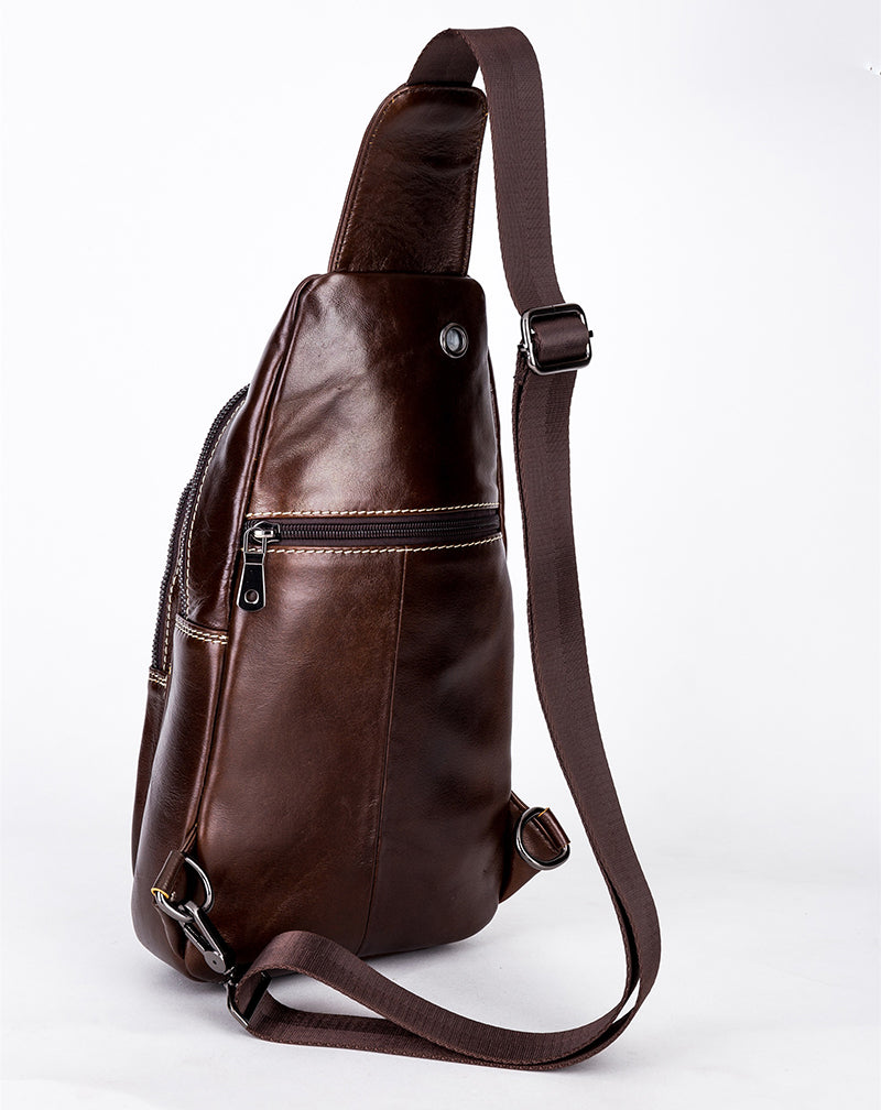 Men Sling Crossbody Bag Leather Shoulder Chest Outdoor Casual Pack Brown