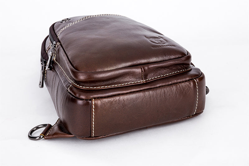 Men Sling Crossbody Bag Leather Shoulder Chest Outdoor Casual Pack Brown