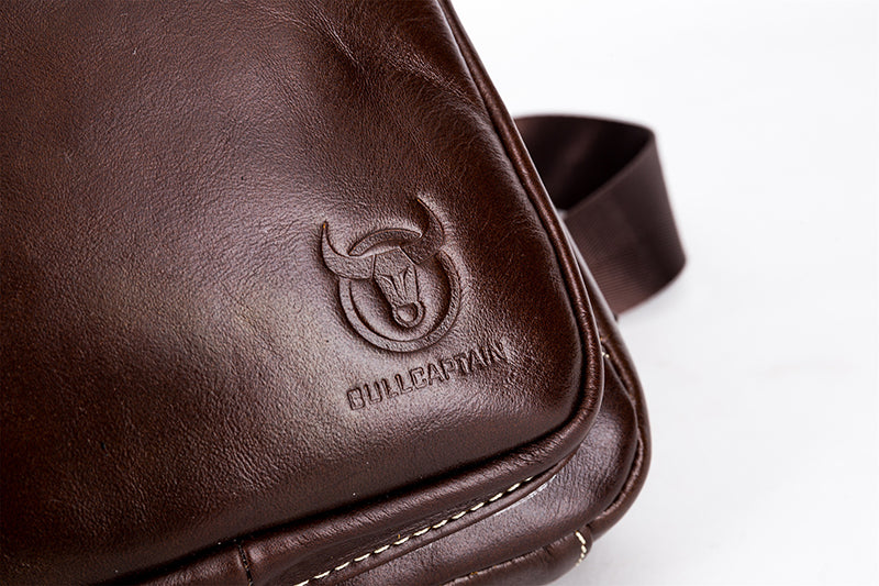 Men Sling Crossbody Bag Leather Shoulder Chest Outdoor Casual Pack Brown