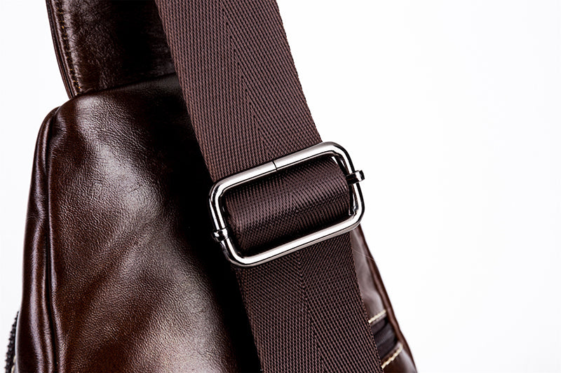 Men Sling Crossbody Bag Leather Shoulder Chest Outdoor Casual Pack Brown