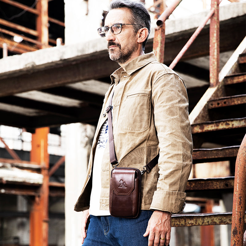 Men Small Crossbody Bags Small Cell Phone Purse Mini Travel Wallet Brown