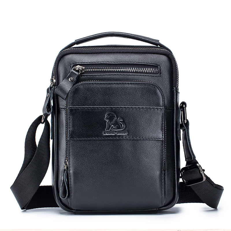 Men Small Leather Shoulder Bag Messenger Crossbody Pack Sling Bag Black
